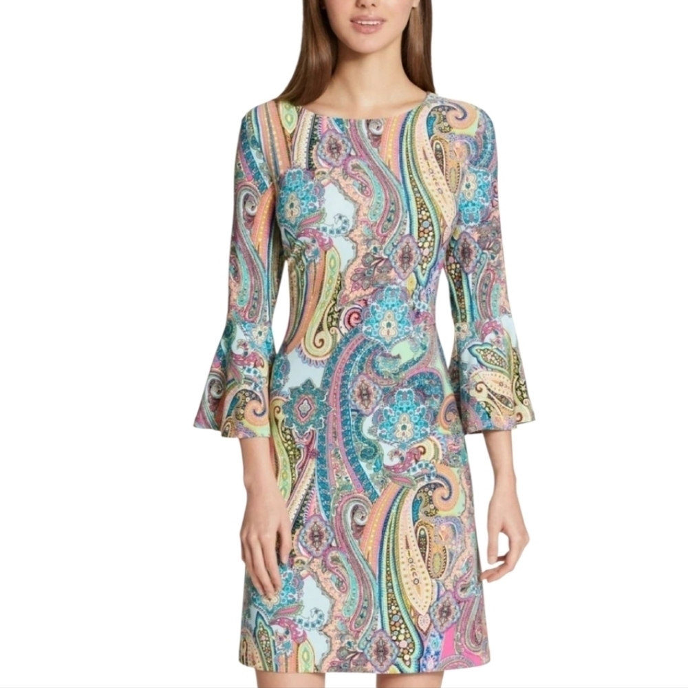 Tommy Hilfiger Paisley 3/4 Bell Sleeve Shift Dress